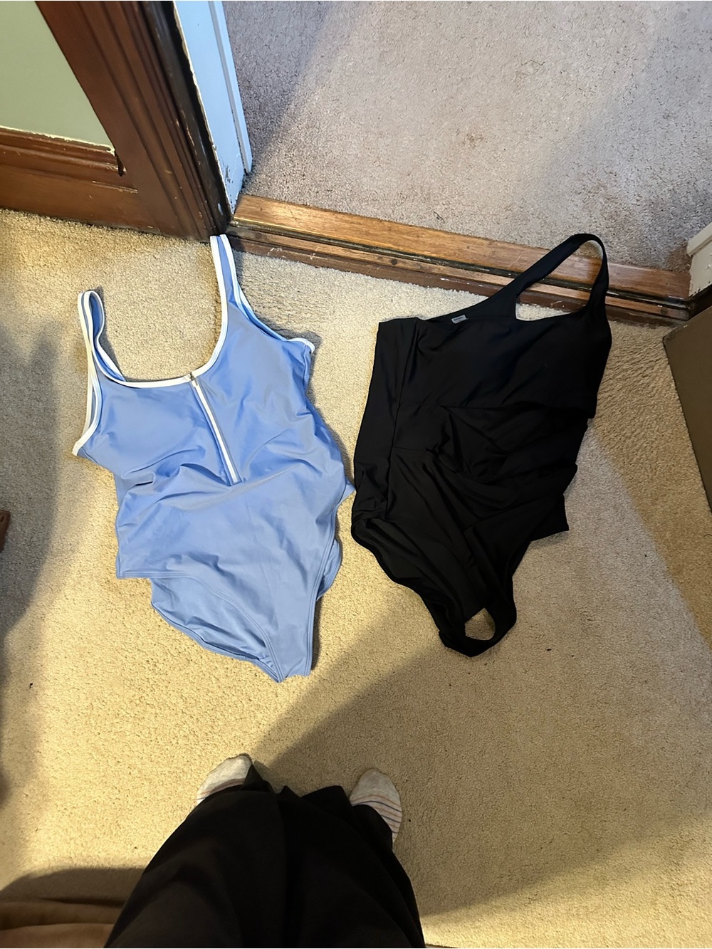 Old Navy Light Blue & Black One-Piece Swimsuits